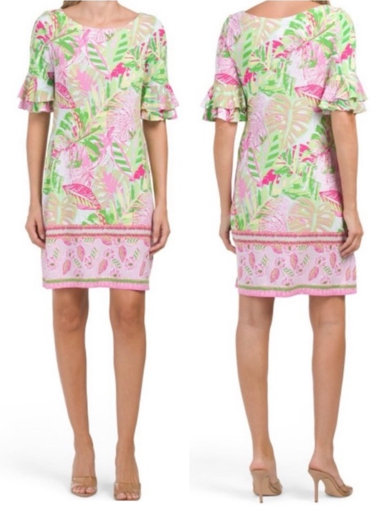 Pappagallo Dresses & Skirts - Pappagallo Shift Dress Pink Green Tropical Oasis Palm Leaf